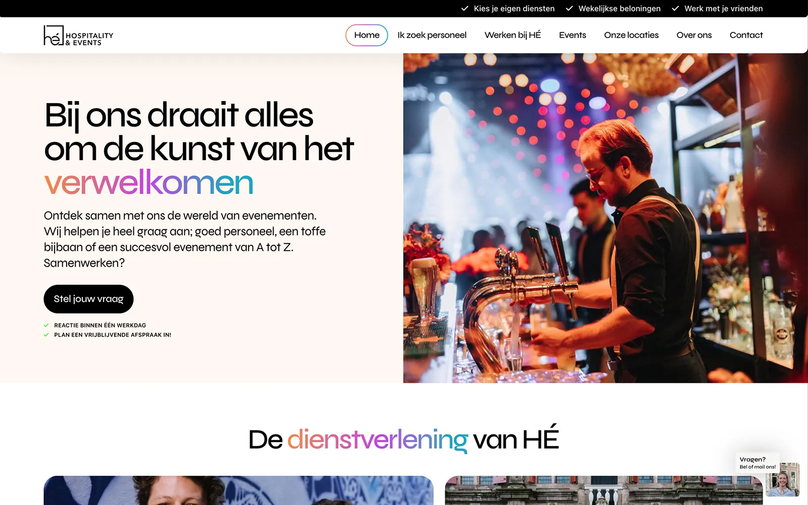 Homepage van HÉ Hospitality & Events