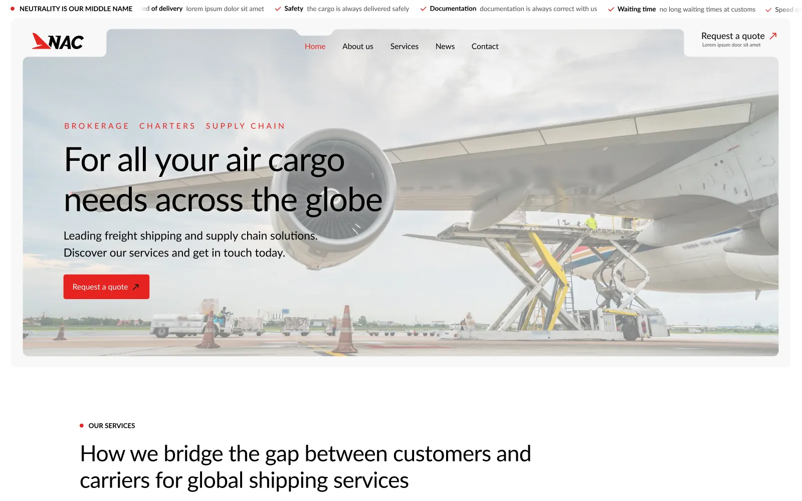 Homepage van luchtvrachtbroker NAC