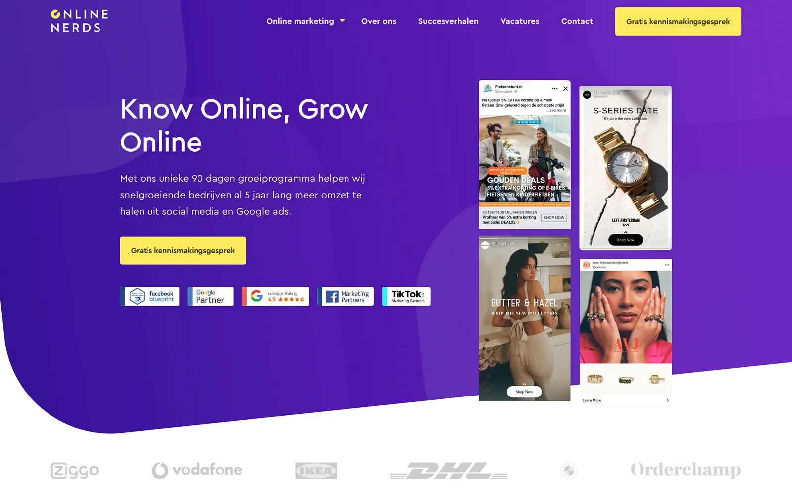 Homepage van marketingbureau Online Nerds