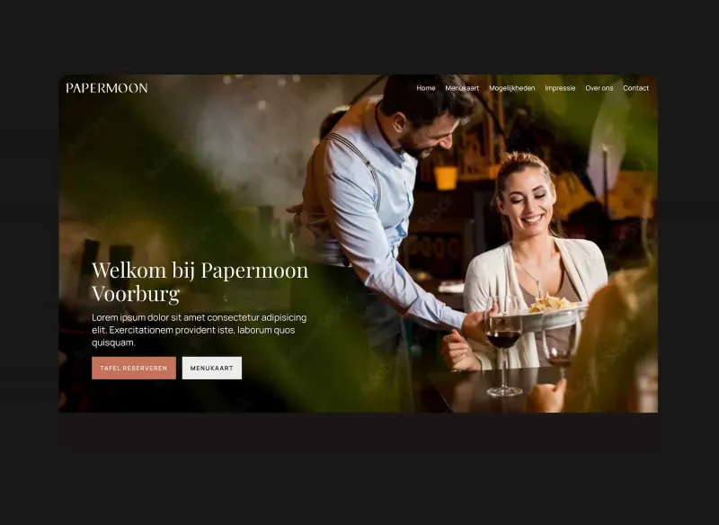 Website van restaurant Papermoon