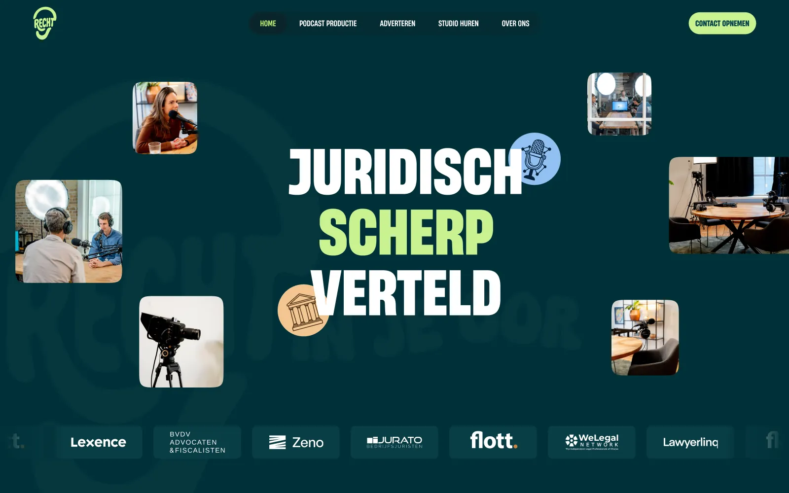 Homepage van podcaststudio Recht in je oor