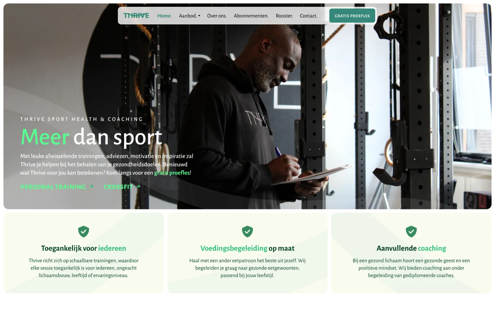 Homepage van Thrive sport, health en coaching